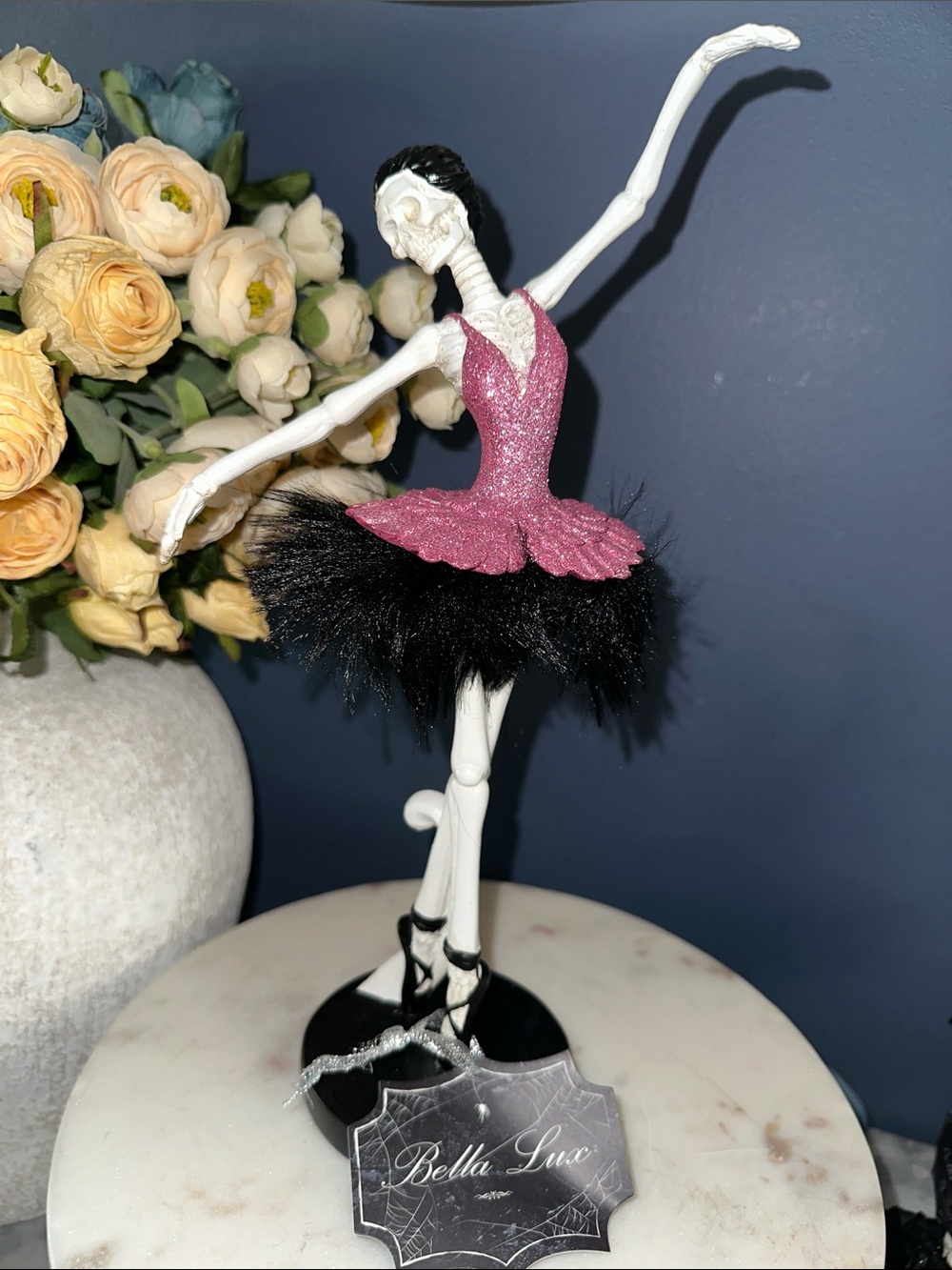Halloween Bella Luxx Pink & Black Skeleton Ballerina figurine